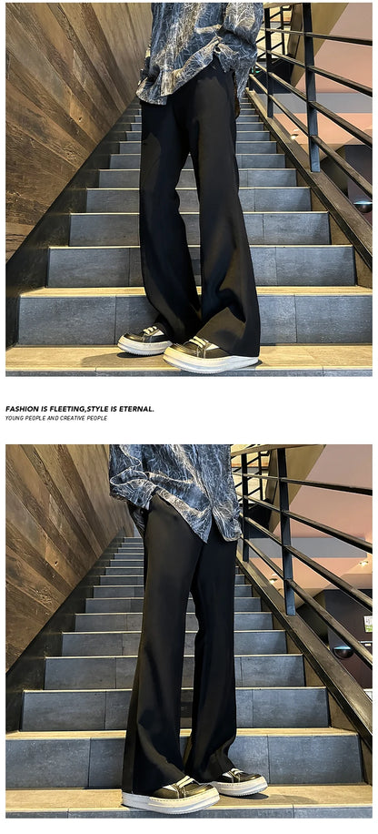 2025 mens four seasons new mid waist micro flared casual pants fashion trend leisure mens flared leg trousers korean pants men unique default style 1272