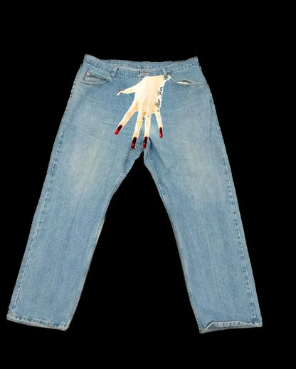 Harajuku Hand Print Graphic Streetwear Women High Waist Wide Couples y2k denim baggy Jeans Men Pants Trousers men clothing Street King Limited