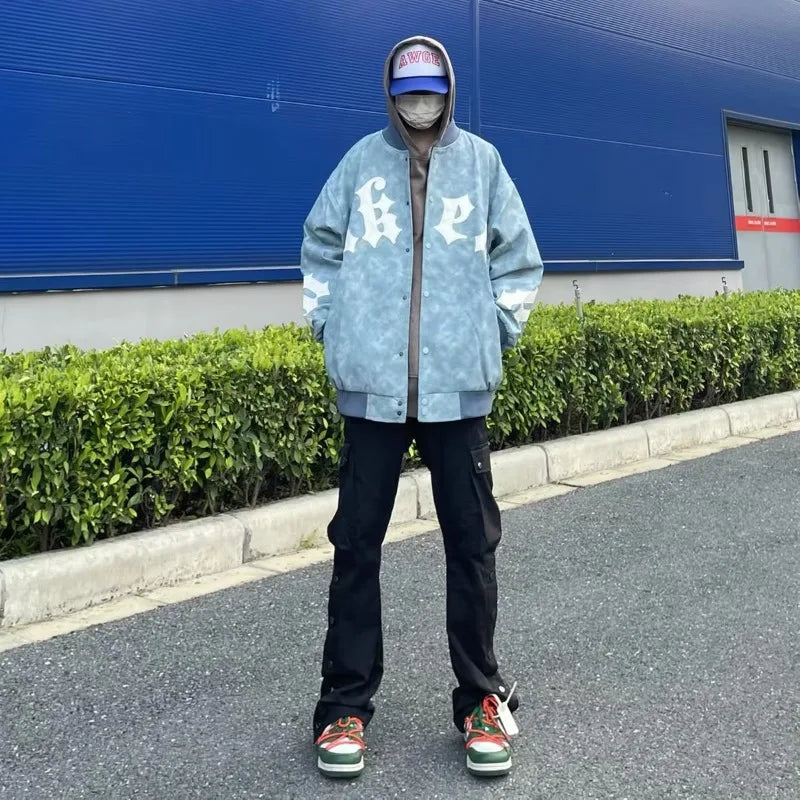 high street american jacket mens spring embroidered letter loose pilot coats color block single breasted couple baseball jersey unique default style 2021