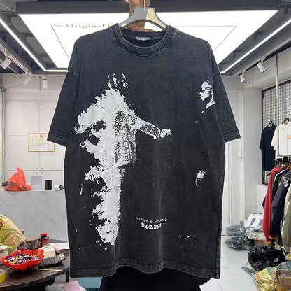 Hip-hop rap album featuring heroes and villains printed with short-sleeved shirts Street King Limited