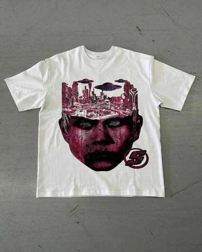 Y2K fashionable gothic punk devil pattern printed T-shirt men's streetwear casual loose versatile oversized tops for couples Street King Limited