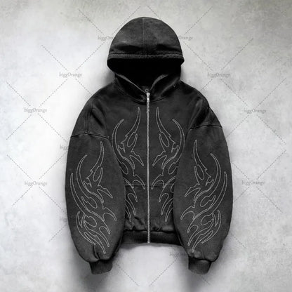 Gothic Punk Graphic Print Oversized Sweatshirt High Street Harajuku Y2K Streetwear Jacket Men Hip Hop Retro Casual Zipper Hoodie Street King Limited