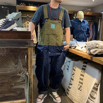 2023 summer cargo overalls pants men patchwork denim jumpsuits loose work pants solid color casual streetwear cargo trousers utility cargo pants