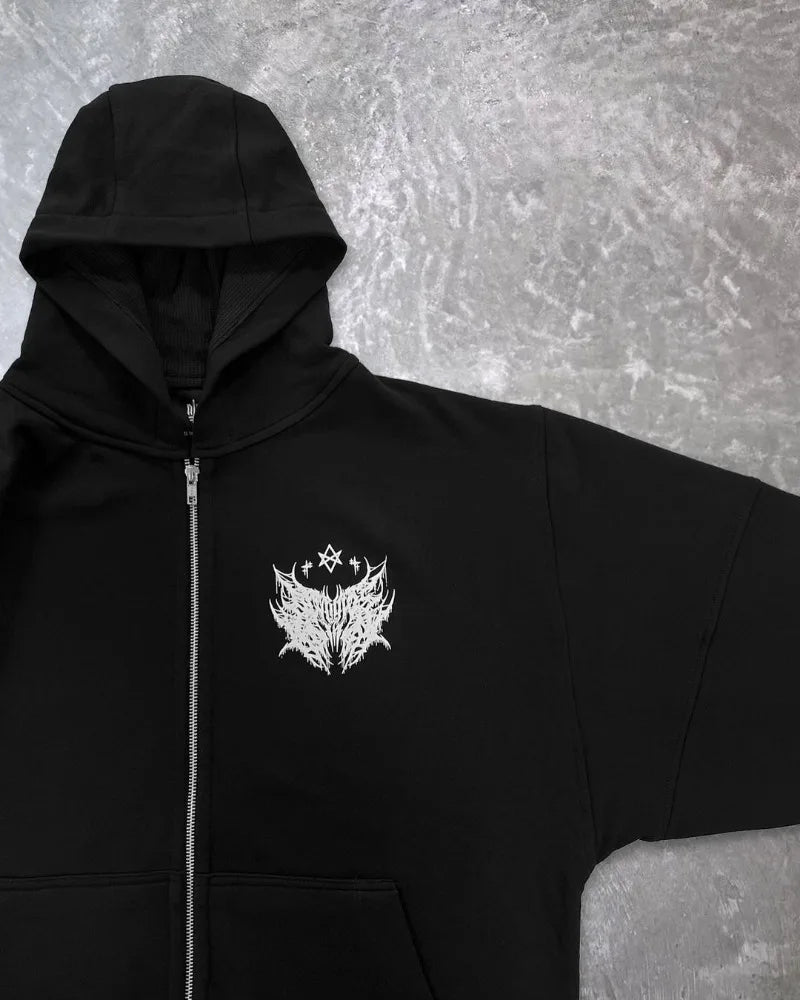 Y2k American Hip-hop Rock Dark Style Oversized Hoodie Men Street Harajuku Retro Casual All-match Zipper Sweatshirt Women Street King Limited