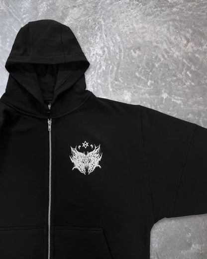 Y2k American Hip-hop Rock Dark Style Oversized Hoodie Men Street Harajuku Retro Casual All-match Zipper Sweatshirt Women Street King Limited