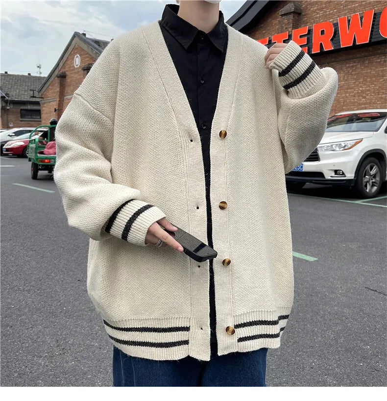 2023 British Retro Cardigan Sweater New Korean Harajuku Academic Knitted Sweater Pullover Hip Hop Streetwear Loose Knitwear Tops Street King Limited