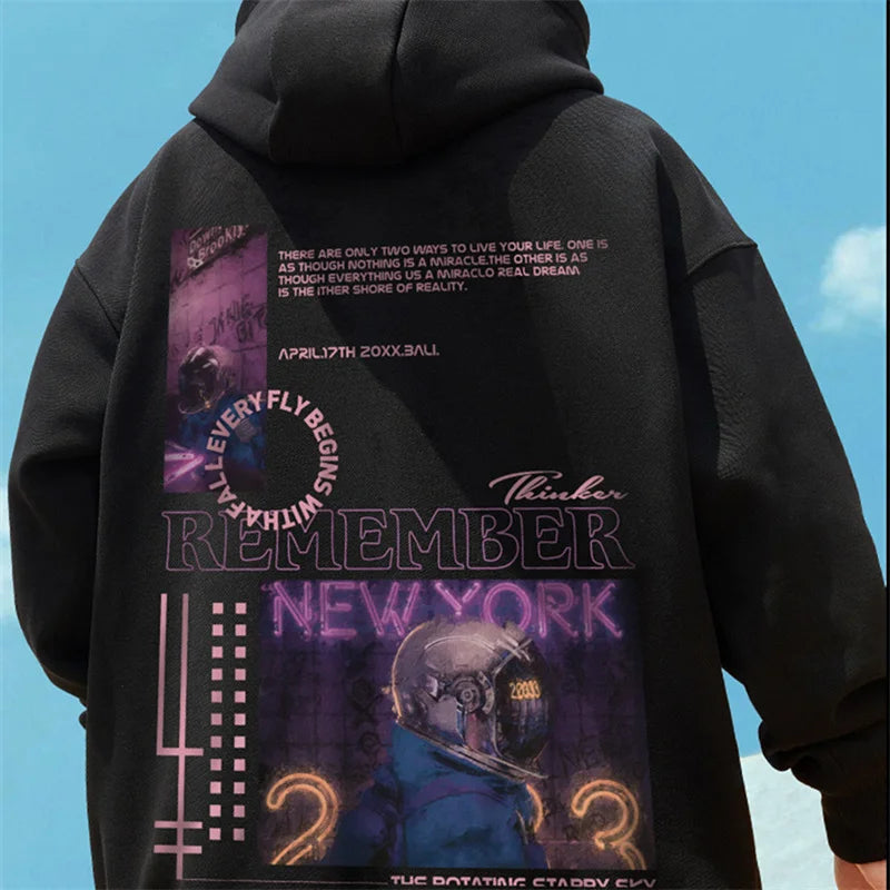 Subway Astronaut Gothic Print Men's Sweatshirt Autumn Pullover Streetwear 2025 Fleece Hoodies Hip Hop Y2K Hoodie Clothes Street King Limited