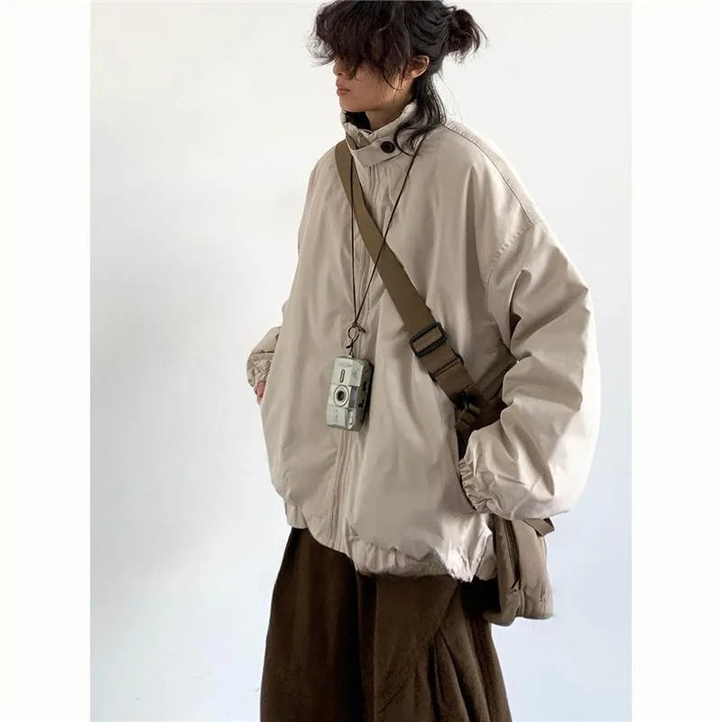winter 2024 japanese college set mens vintage stand collar cotton jacket casual wide leg pants 2 piece suits male street 2 pcs unique default style 4181