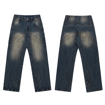 mens retro washed denim jeans loose straight pants 2023 new fashion streetwear trousers hip hop casual zipper jean pants joggers unique joggers style 1473