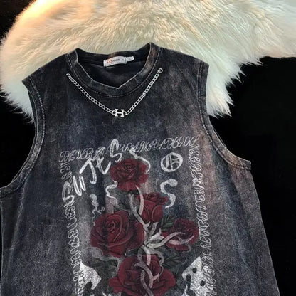 European and American pure cotton washed T-shirts for men and women in summer American fashion brand high street hip-hop vests Street King Limited