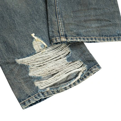 vintage men jeans blue baggy denim pants dirty washed retro loose straight jeans trousers unique jeans style 5901