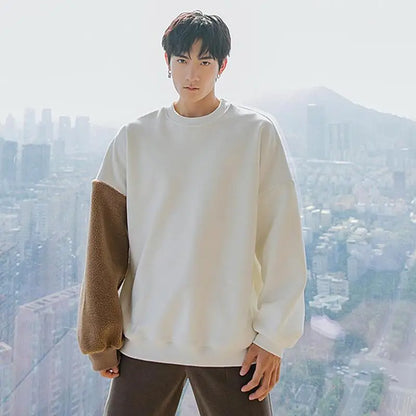 Long-sleeved Round Neck Sweater Lamb Hair Embroidery Flocking Sweater Loose Warm Winter Men's Bear Street King Limited