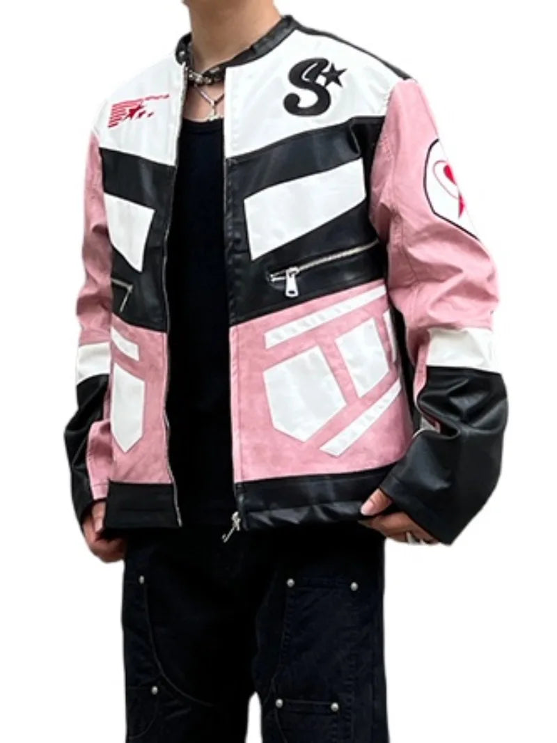 racing jackets fashion letter embroidery patchwork zipper jacket coats men hip hop pu lether outerwear casual streetwear jackets clean everyday pants