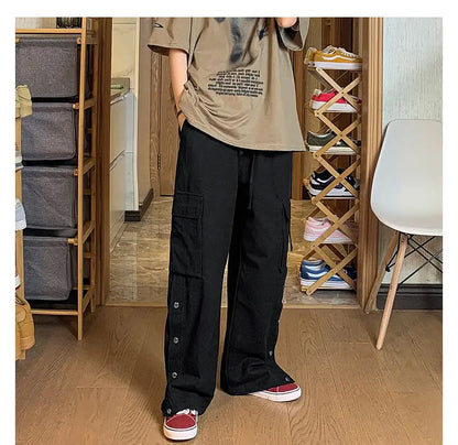 Fashionable Korean style gothic buttoned overalls pants men summer Harajuku street y2k hip hop casual retro sports pants Street King Limited