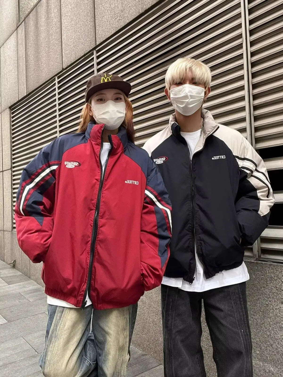 Winter Double Sided Parkas Women Men Thick Warm Patchwork Cotton Padded Coat High Street Loose College Stand Collar Outwear New Street King Limited
