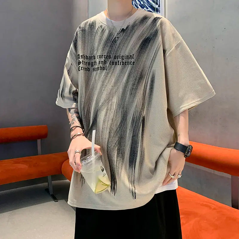 American retro loose summer short-sleeved T-shirt men's new trendy brand handsome high street casual half-sleeved tops y2k tops Street King Limited