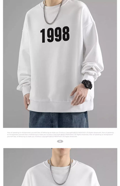 Trendy Korean Personality Simple Retro Sweatshirt for Boys 2024 New Spring and Autumn Ins American Sports Personality Youth Tops Street King Limited