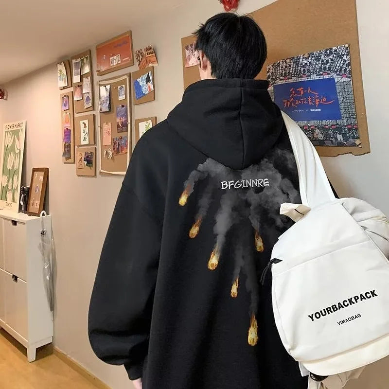 New Anime Meteorite Fall Graphic Printed Hooded Sweatshirts Hombre Hip Hop Streetwear Clothes Loose Y2K Vintage Pullover Hoodies Street King Limited