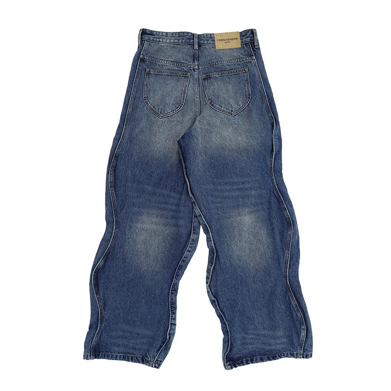2024 autumn and winter new wave pants wash do old outline jeans ripped baggy denim