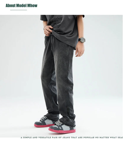 men streetwear hem zipper plus size distressed retro fashion loose casual denim pants jeans cityboy jeans trousers 28 40 unique jeans style 2609