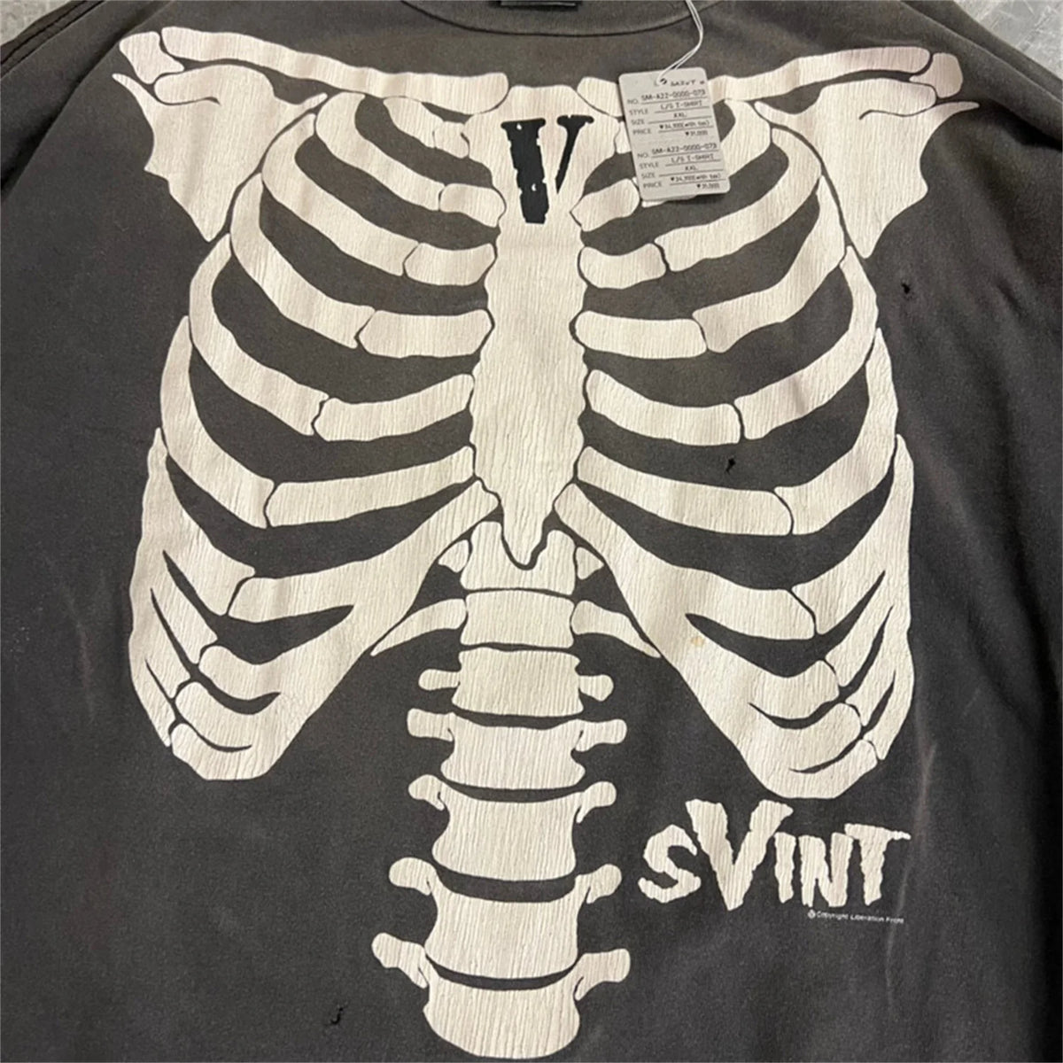 Vintage Retro Summer Skeleton round neck printed loose retro Sweater washed worn Pullover High-Street Long Sleeve Tee Street King Limited