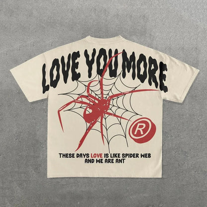 European and American Gothic Spider Print Oversized T-shirt Men's Street Hip Hop Harajuku Loose Short Sleeve Top Women Street King Limited