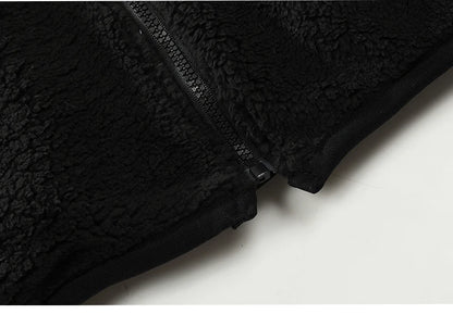 mens casual skulls patchwork fleece jackets coats new hairy stand collar zipper loose hoodies outerwears warm streetwear parkas unique default style 4801