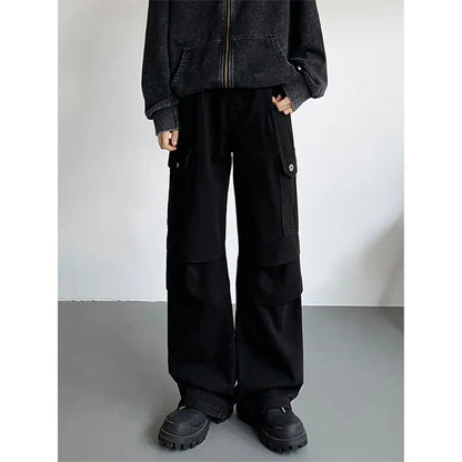 American Tie Dye Cargo Pants Mens Autumn Vintage High Street Straight Leg Trousers Casual Multi Pocket Loose Overalls Male Street King Limited
