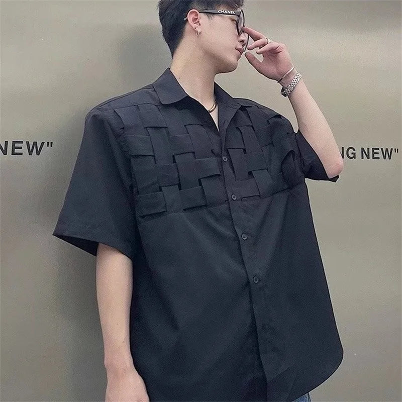 Streetwear Summer High Street Knitting Short Sleeve Mens Shirts Luxury Social Sol Summer High Street Knitting Short Sleeve Mens Shirts Luxury Social Solid Shirt Korean Fashion Y2K Clothes Camisas De Hombre Fashion Sweater Jacket With Graphic Design For Men