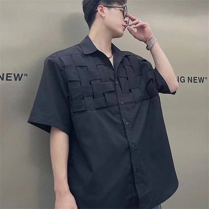 Streetwear Summer High Street Knitting Short Sleeve Mens Shirts Luxury Social Sol Summer High Street Knitting Short Sleeve Mens Shirts Luxury Social Solid Shirt Korean Fashion Y2K Clothes Camisas De Hombre Fashion Sweater Jacket With Graphic Design For Men