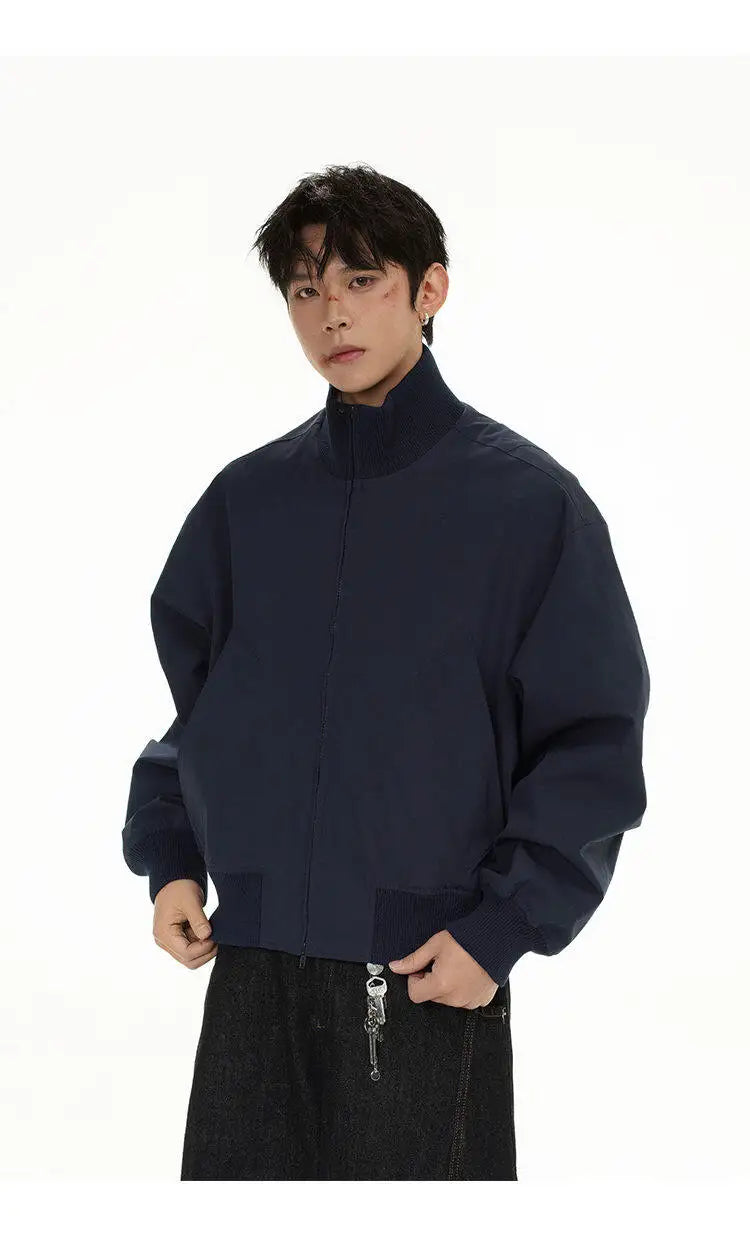 short design stand collar bomber jacket men korean streetwear fashion loose casual vintage bomber jacket coat cityboy outerwear unique shorts style 527