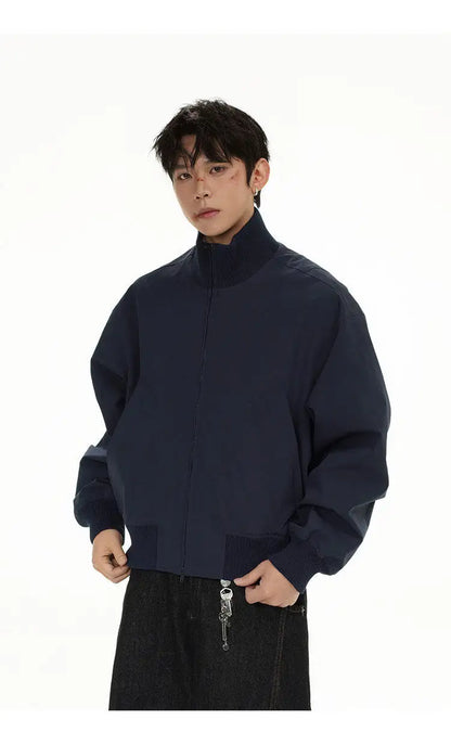 short design stand collar bomber jacket men korean streetwear fashion loose casual vintage bomber jacket coat cityboy outerwear unique shorts style 527