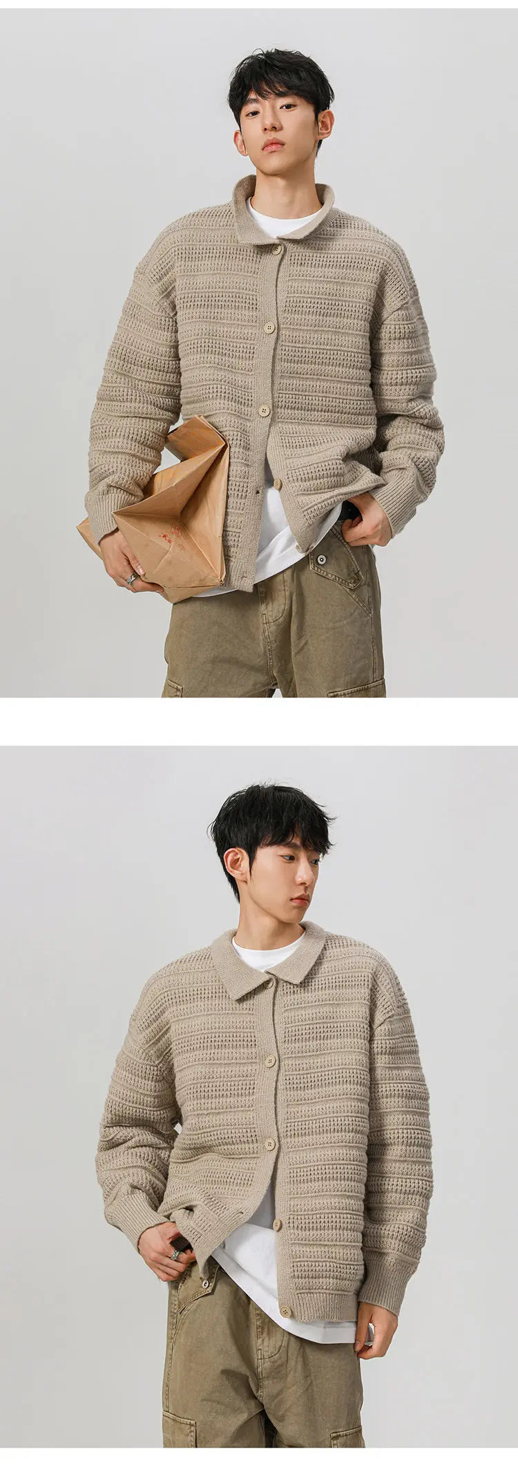 men streetwear fashion loose casual retro stripe knitted sweater cardigan jacket autumn knitwear jumper coat outerwear unique default style 1255