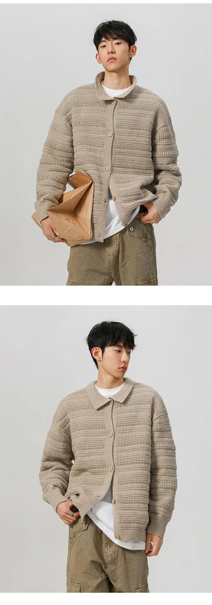 men streetwear fashion loose casual retro stripe knitted sweater cardigan jacket autumn knitwear jumper coat outerwear unique default style 1255