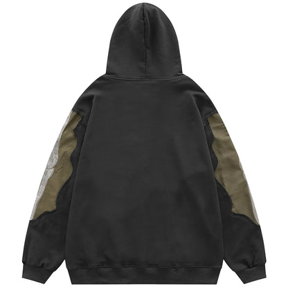 Aolamegs Men Streetwear Hip Hop Hoodie Funny Skull Ripped Patchwork Embroidery Long Sleeves Pullover Autumn Casual Harajuku Tops Street King Limited