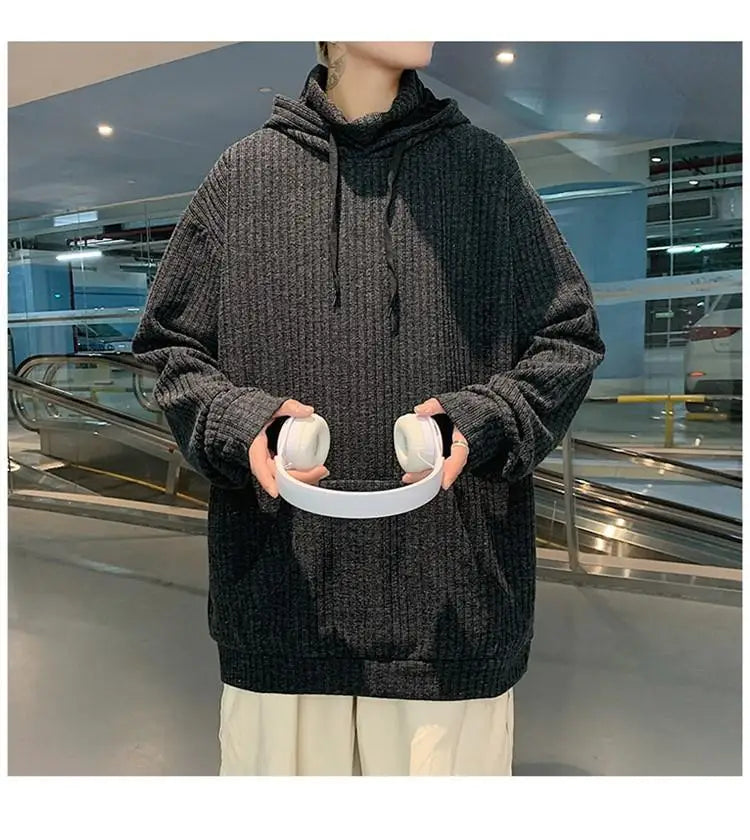 Retro knitted sweatshirt men's Japanese fashion brand ins spring and autumn hooded jacket Hong Kong style outer wear y2k top emo Street King Limited