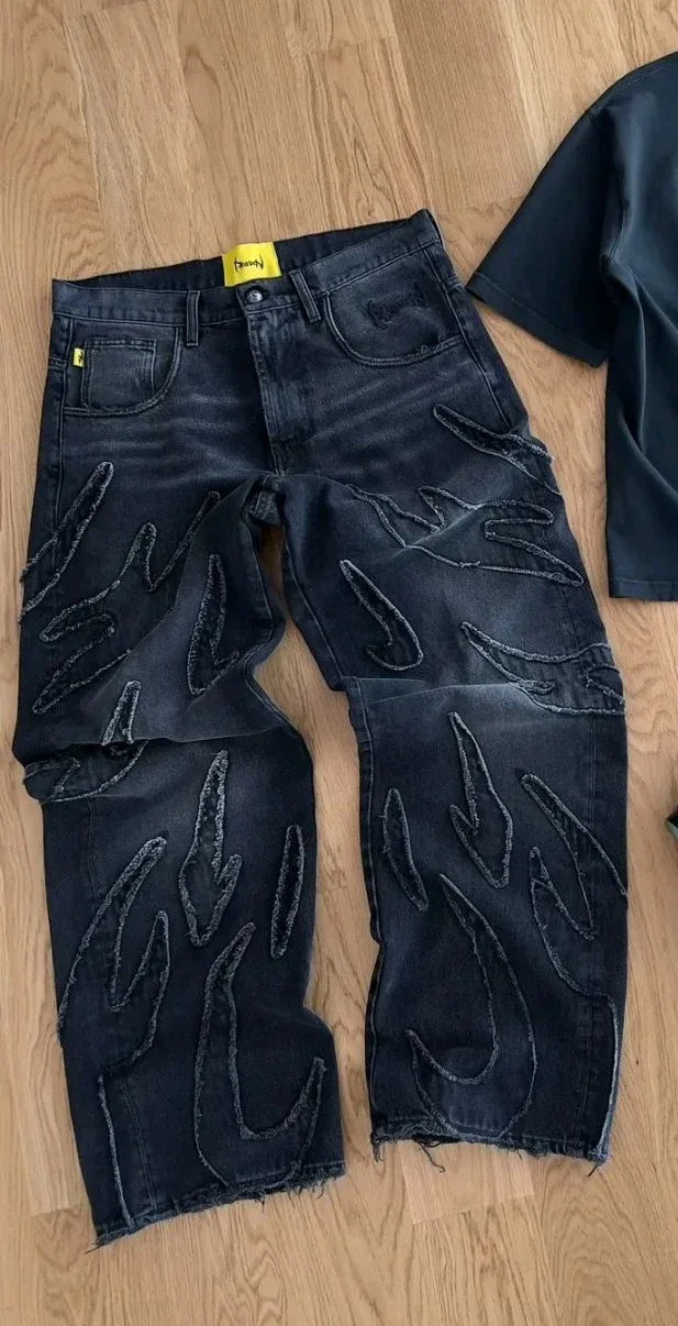retro ripped y2k streetwear new baggy jeans women black embroidered jeans for women hip hop harajuku high waisted jeans ripped baggy denim