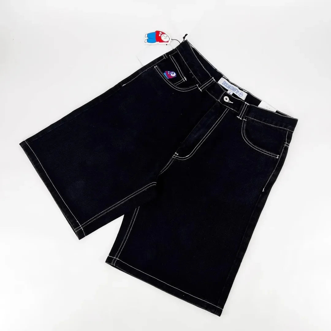 big boy embroidery graphic pants retro hiphop cartoon streetwear denim shorts y2k baggy jorts harajuku gym basketball shorts men unique jeans style 873