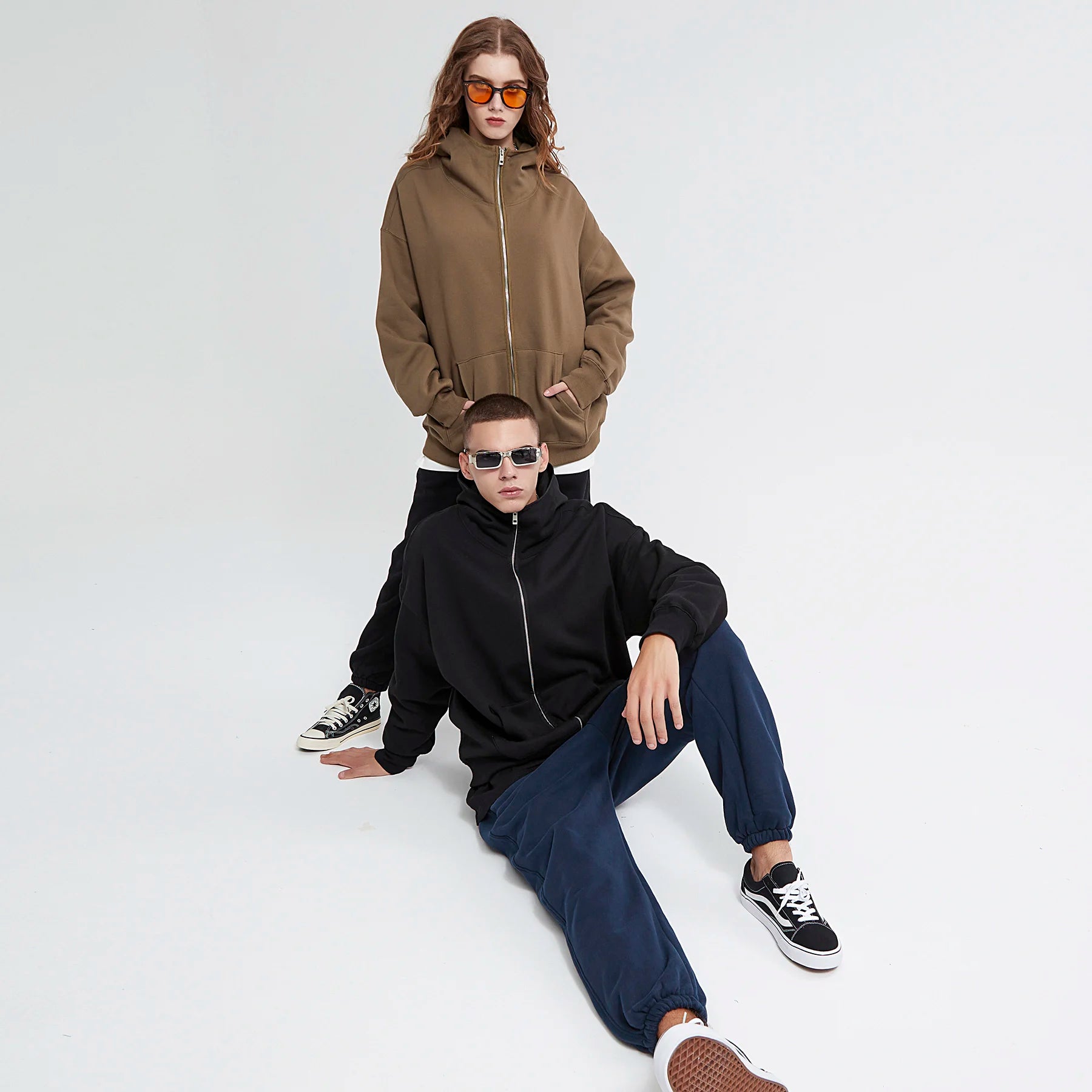 Streetwear Solid Color Ninja Zipper Hoodies Men's Fleece Turtleneck Cardigan Outdoor Oversized Hoody Plus Velvet Charge Coat Street King Limited