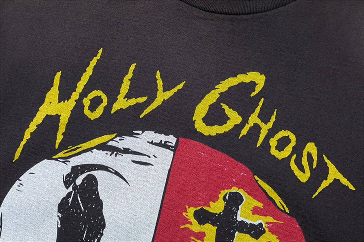 Vintage Retro 24ss Print High-Street Old School Distressed Cotton Tops T-Shirt For Summer Street King Limited