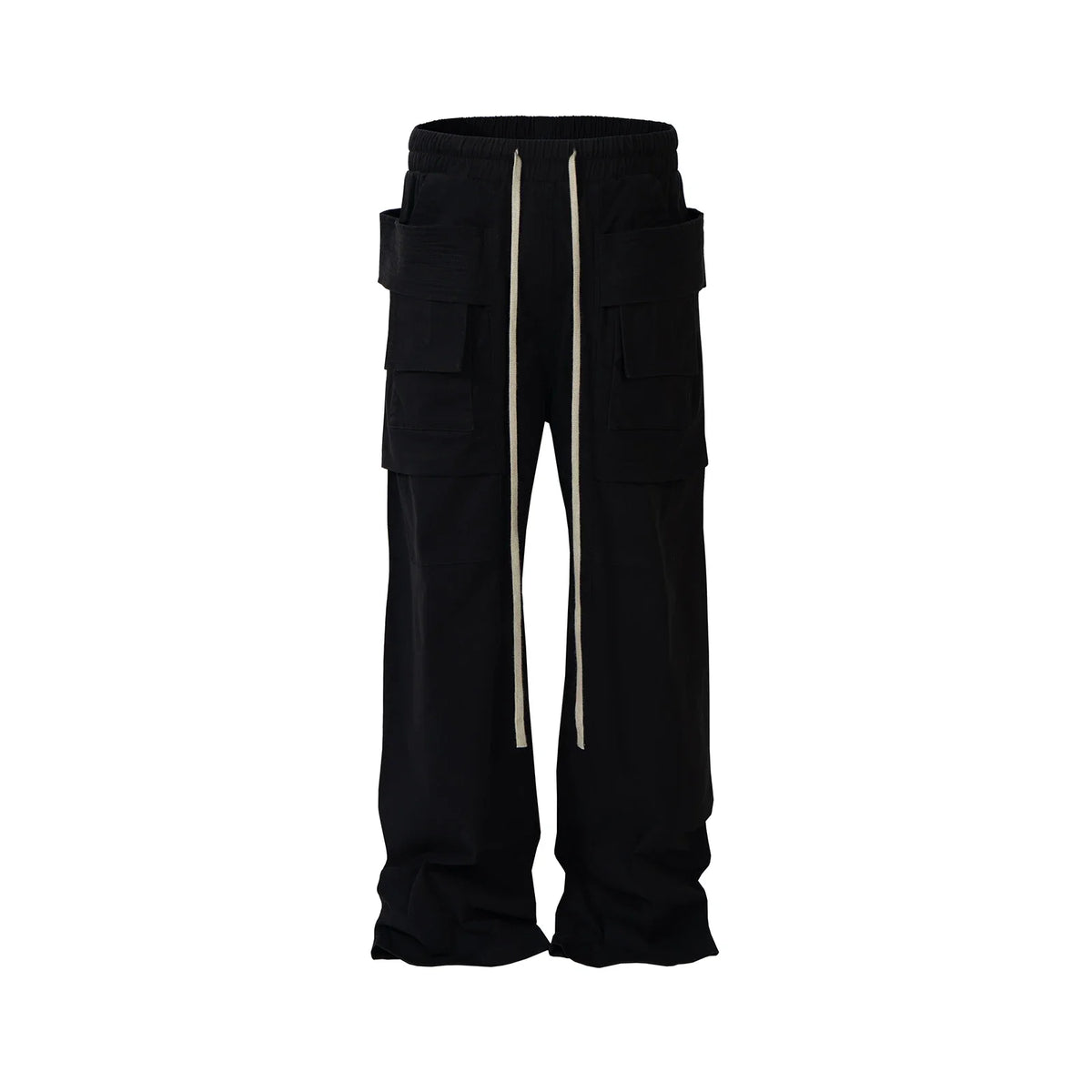 ro style double pockets drawstring wide leg cargo pants for men and women straight black baggy trousers oversized military streetwear pants