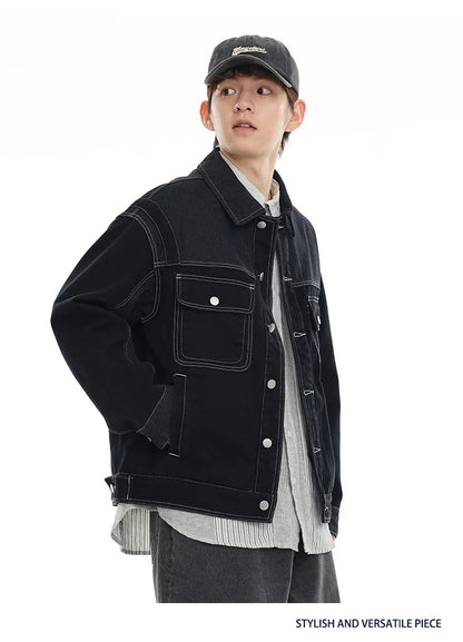black denim splice coat mens streetwear fashion vintage loose casua plus size denim jacket man spring autumn coat outerwear unique jeans style 885