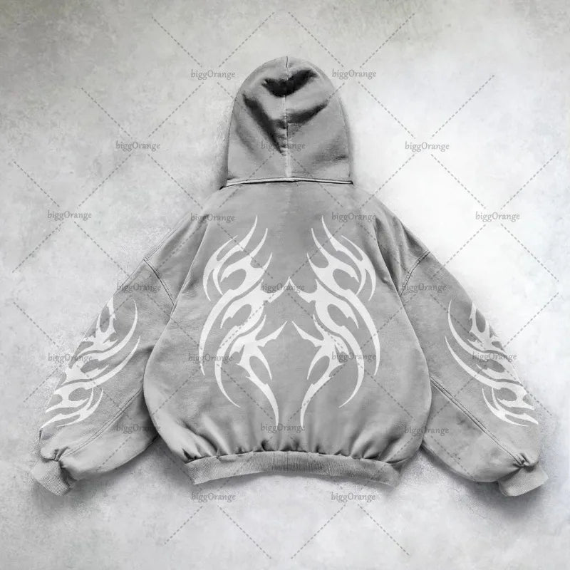 Gothic Punk Graphic Print Oversized Sweatshirt High Street Harajuku Y2K Streetwear Jacket Men Hip Hop Retro Casual Zipper Hoodie Street King Limited