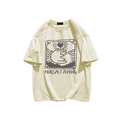 Summer fashion brand pure cotton fashion creative casual fun cat print student party men's and women's short-sleeved T-shirt ins Street King Limited