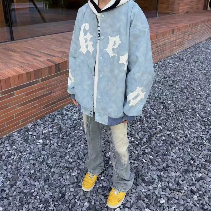 high street american jacket mens spring embroidered letter loose pilot coats color block single breasted couple baseball jersey unique default style 2026