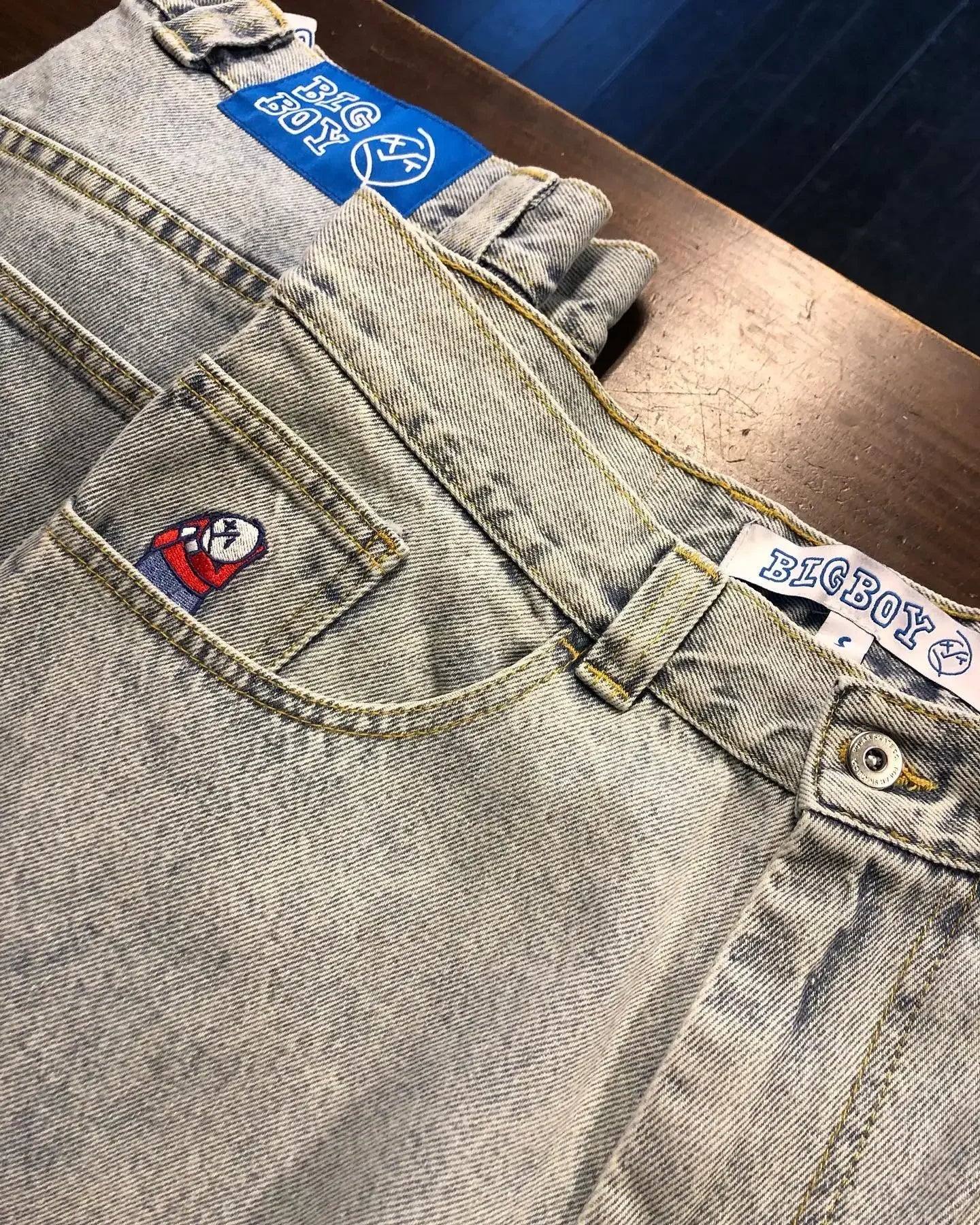 retro blue hip hop big boy jeans y2k pants streetwear gothic cartoon embroidery baggy jeans punk rock high waist wide trouser denim street jeans