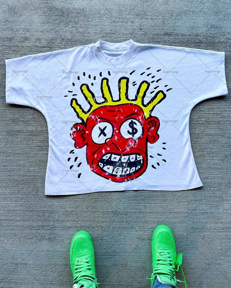 2023 New Trendy Gothic Print Oversized T-Shirt Men's Y2K Street Fashion Hip-Hop Casual Harajuku Loose Short-Sleeved Tops Men's Street King Limited