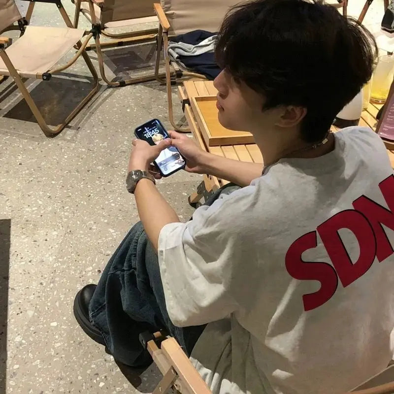 Korean high street simple printed T-shirt white gray short-sleeved T-shirt men summer Y2K personality couple half-sleeved top Street King Limited