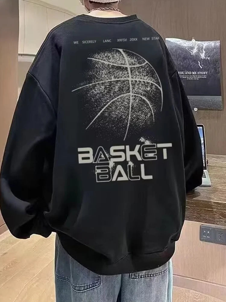 Funny Cartoon Basketball Graphic Pullovers Fleece Sweatshirts Hombre Letter Printed Crewneck Hoodie Y2K Streetwear Clothing Street King Limited