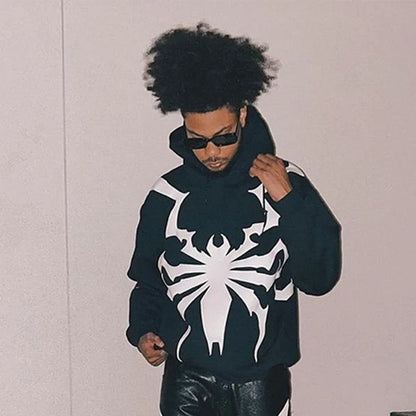 Y2K Hoodie Hip Hop Retro Full body spider print Oversized Sweatshirt Men Women Gothic Pullover 2000s punk black Hoodie Clothes Street King Limited